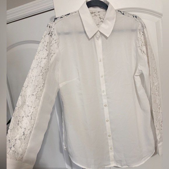 New York & Company Tops - New York & Company White Lace Button up Shirt